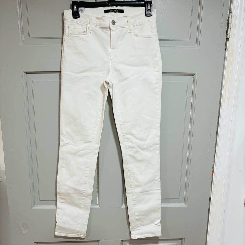 J Brand Women Jean High Rise Skinny Leg Size 28 White Stretch Zip Close Pockets